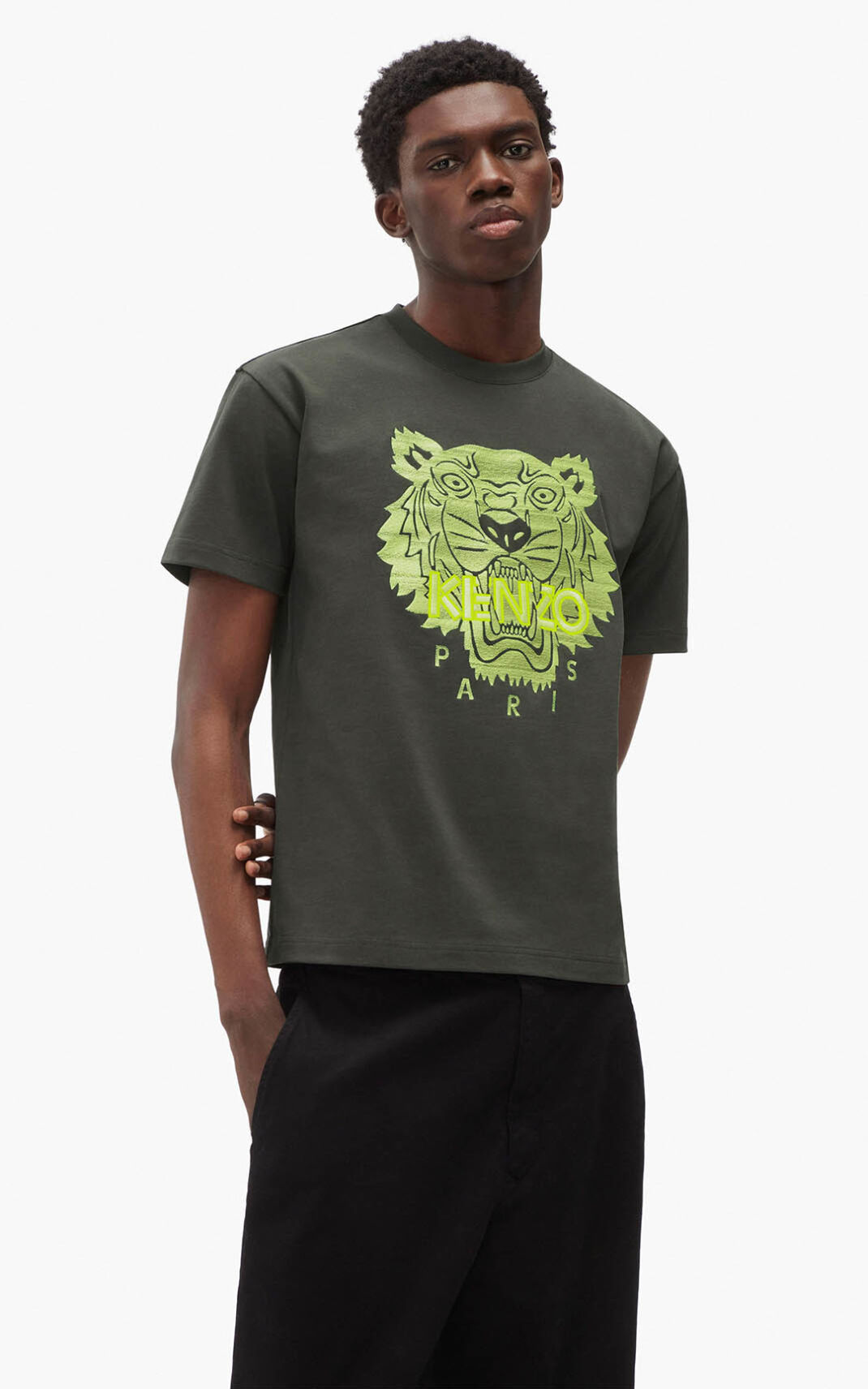 Camiseta Kenzo Tiger loose fitting Masculino - Caqui Escuro | 863DXLRHF